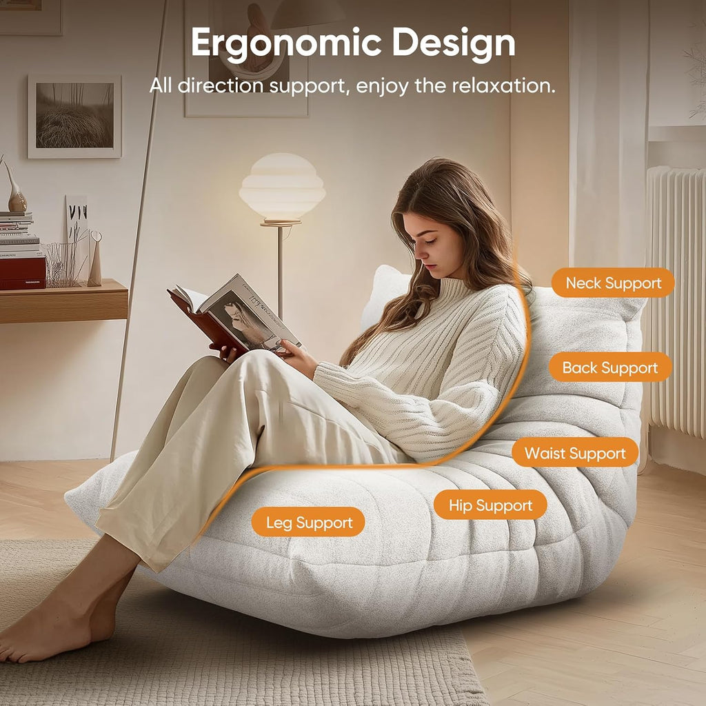Bean Bag Chair for Adults, Fireside Togo Chair, BeanBag Chairs for Teens with High-Resilience Memory Foam, Non-Slip Base Compression Floor Lounge Sofa for Living Room, Bedroom