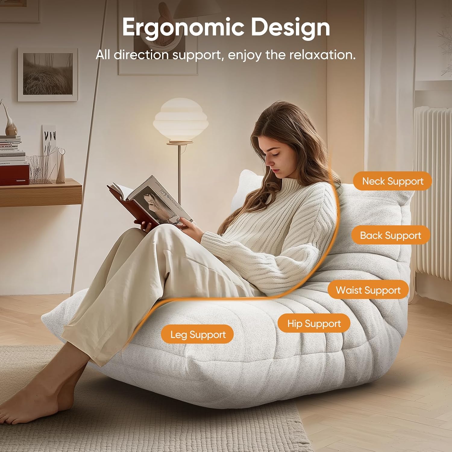 Bean Bag Chair for Adults, Fireside Togo Chair, BeanBag Chairs for Teens with High-Resilience Memory Foam, Non-Slip Base Compression Floor Lounge Sofa for Living Room, Bedroom