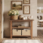 LITTLE TREE Solid Wood Console Table with Storage for Entryway, 41.34-Inch Small Farmhouse Sofa Table with 2-Tier Shelf for Living Room, Hallway, Entrance, Rustic Brown