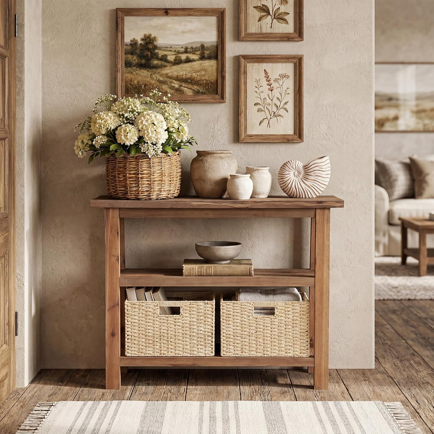 LITTLE TREE Solid Wood Console Table with Storage for Entryway, 41.34-Inch Small Farmhouse Sofa Table with 2-Tier Shelf for Living Room, Hallway, Entrance, Rustic Brown