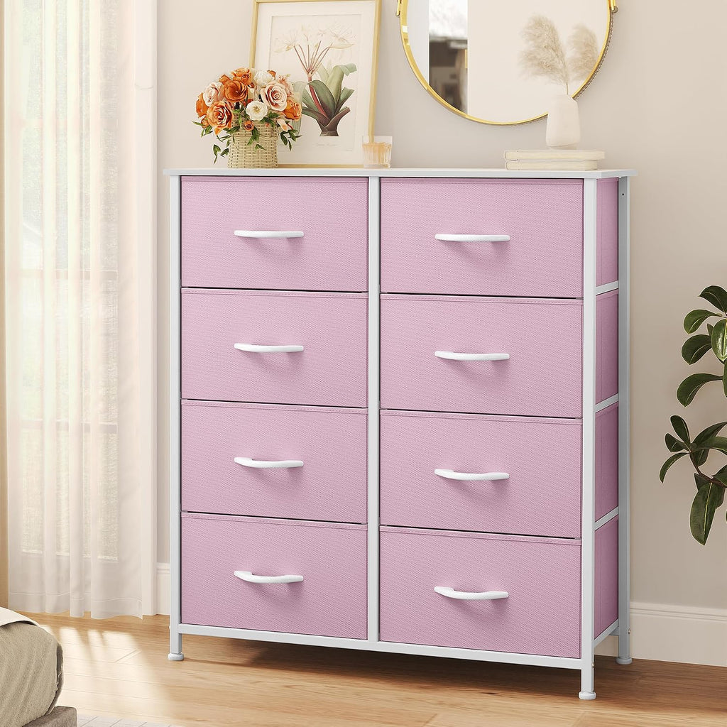 YITAHOME Fabric Dresser for Bedroom, Tall Storage Dresser with 8 Drawers, Black Dresser & Chest of Drawers, Storage Drawer Organizer for Closet, Bedroom, Living Room(Pink) | Black Dresser & Chest of Drawers, Storage Drawer Organizer, For Closet, Bedroom
