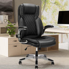 Executive Office Chair with with Flip up Arms, Big and Tall Ergonomic High Back Office Chairs, 90-120° Rocking Lumbar Support Home Computer Desk Chair Wheels(Black)