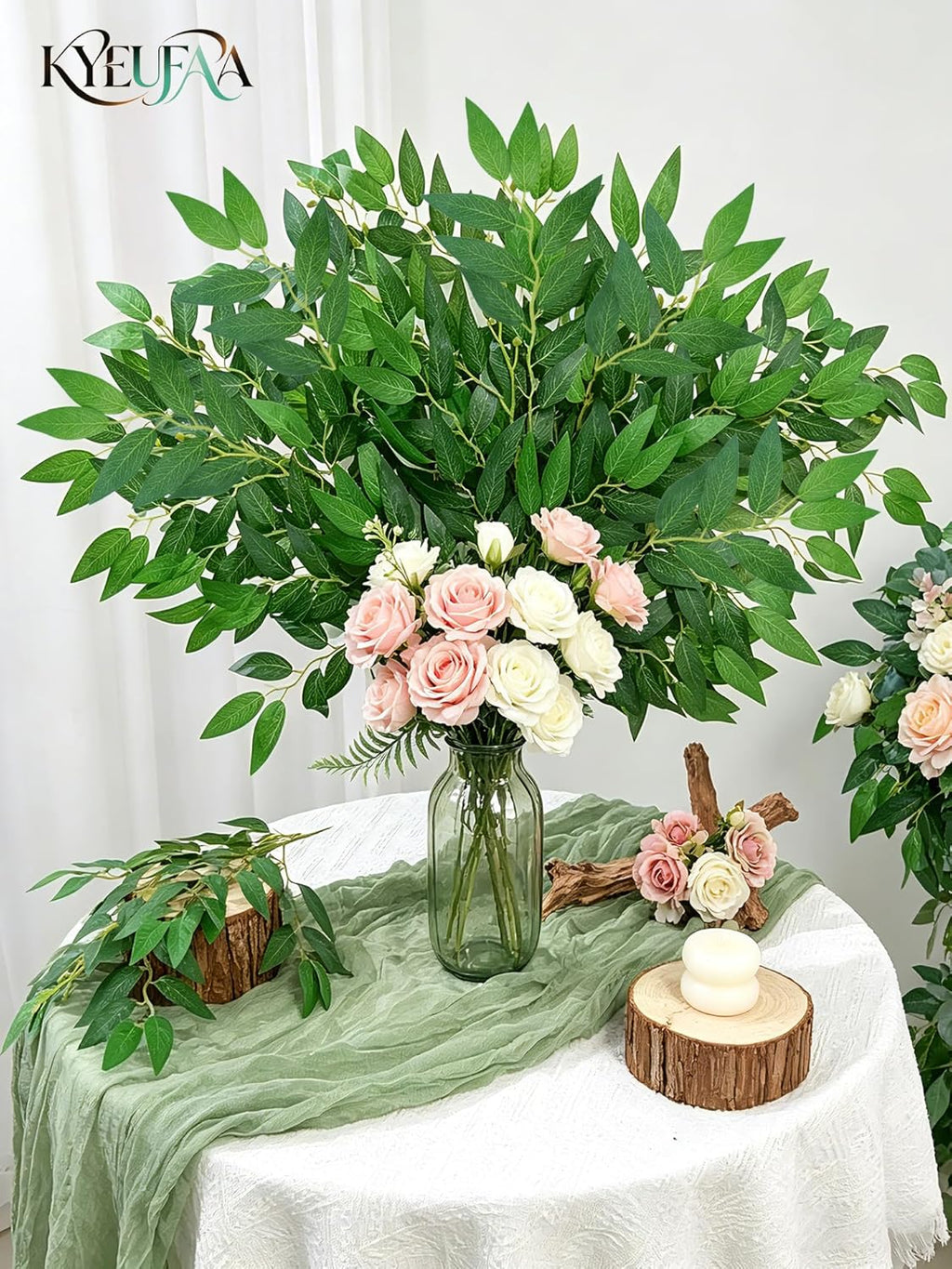 36Pcs Italian Ruscus Greenery Stems Bulk, Artificial Silk Green Leaves Garland, 20"Fake Branches, Hanging Plants Spray Vines for DIY Wedding Arch Bouquet Table Centerpieces Vase Filler Home Decor