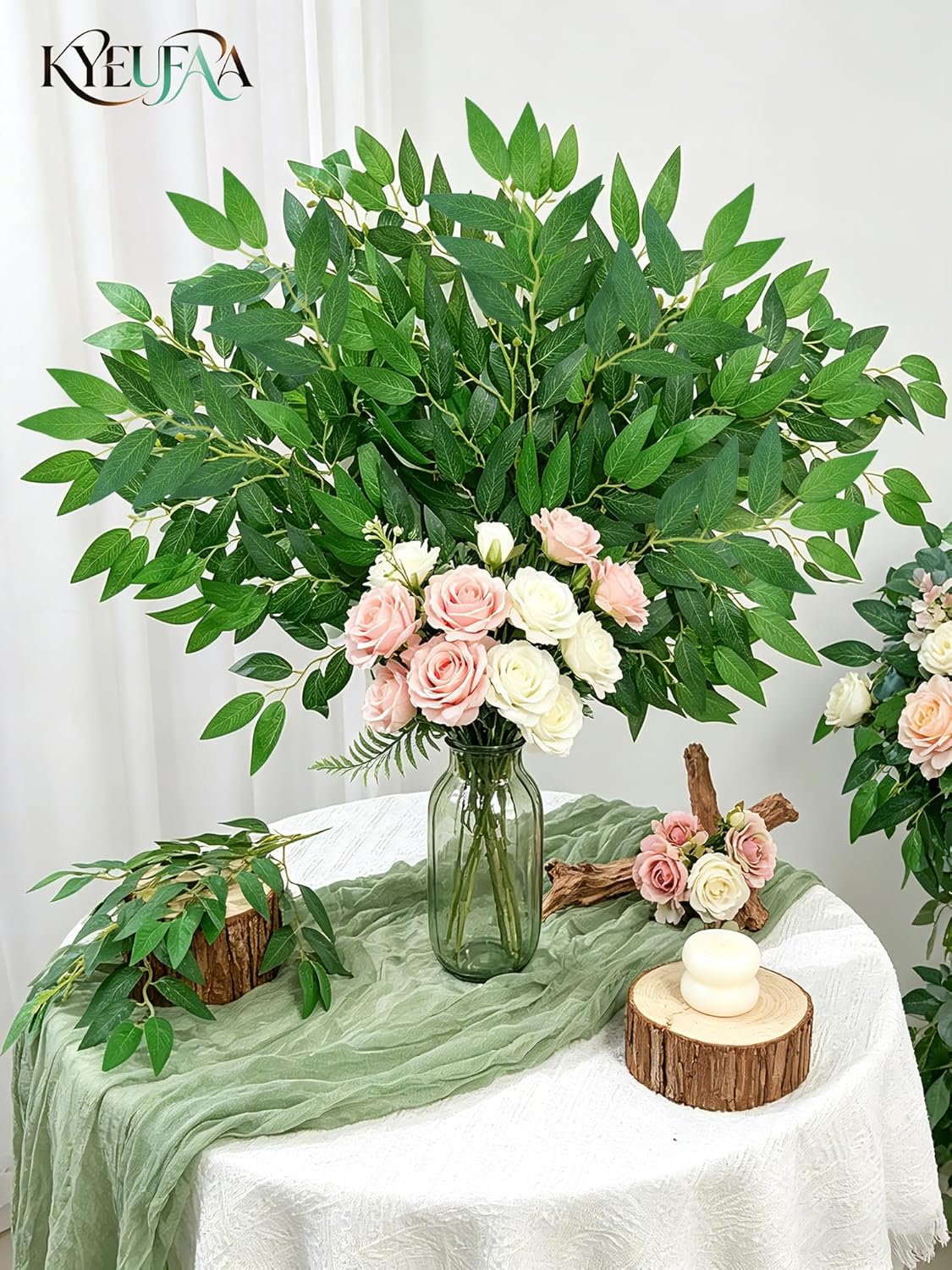 36Pcs Italian Ruscus Greenery Stems Bulk, Artificial Silk Green Leaves Garland, 20"Fake Branches, Hanging Plants Spray Vines for DIY Wedding Arch Bouquet Table Centerpieces Vase Filler Home Decor