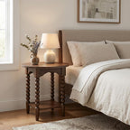 Pembroke 22” Round Cottage End Table with Spindle Legs, Lower Shelf Storage & Levelers, Rustic Oak Veneer & Pine Wood | Cocoa Brown