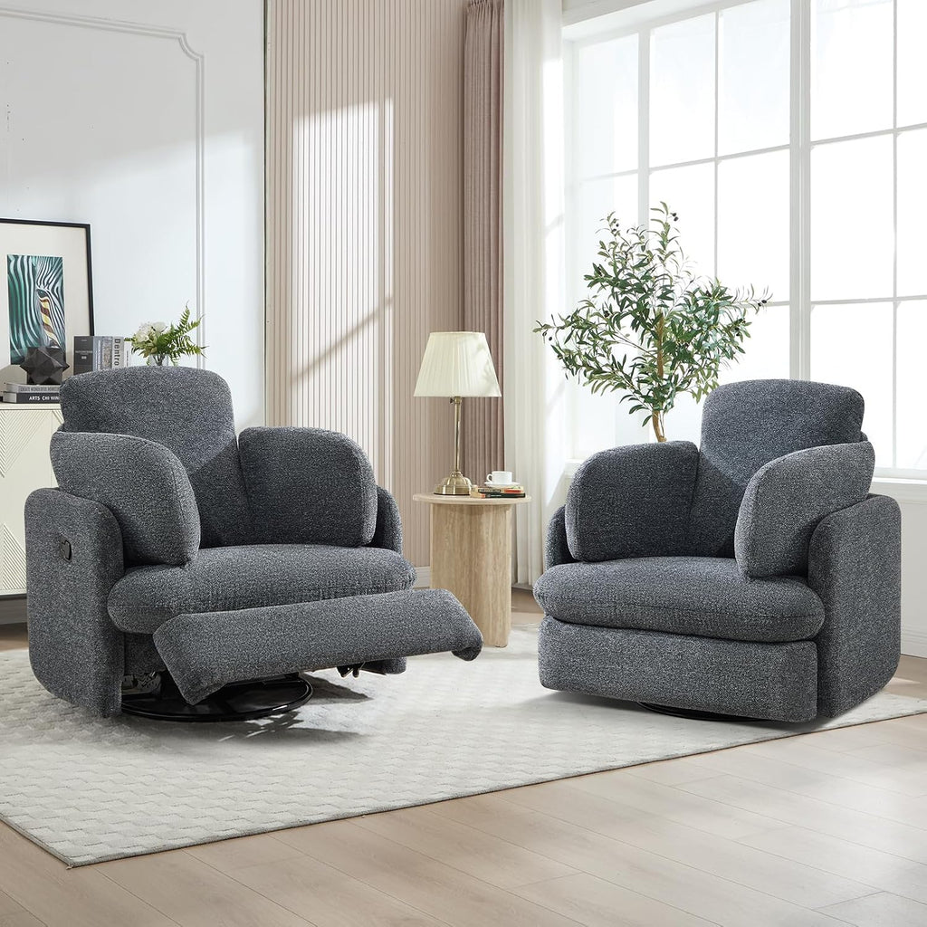 CANMOV Swivel Rocker Recliner, Manual Recliner Chair for Adults, Nursery Glider Rocking Chair with 2 Bolster Pillows and Hidden Storage, Dark Grey