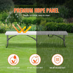 2-Pack 6FT 4cm Thick HDPE Folding Benches for Indoor/Outdoor, Picnic, Party, Camping Events, Smooth White