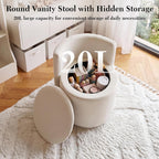 FOXHUNTER Vanity Stool with Storage Vanity Chair with Back, 360°Swivel Accent Chair Upholstered Vanity Chairs for Living Room, Makeup Room,Bedroom,Office(Beige)