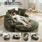 Round Oversized Lounge Chair with Ottoman - Cloud Comfy Boneless Sofa Chair for Living Room Relaxation (Olive Green, Chair and Ottoman)