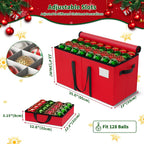 EverMerry Christmas Ornament Storage Box - Large & Sturdy Christmas Storage Container with Adjustable Dividers, 8 Individual Trays and Handles, Holds up to 128 Holiday Decorations (Red)