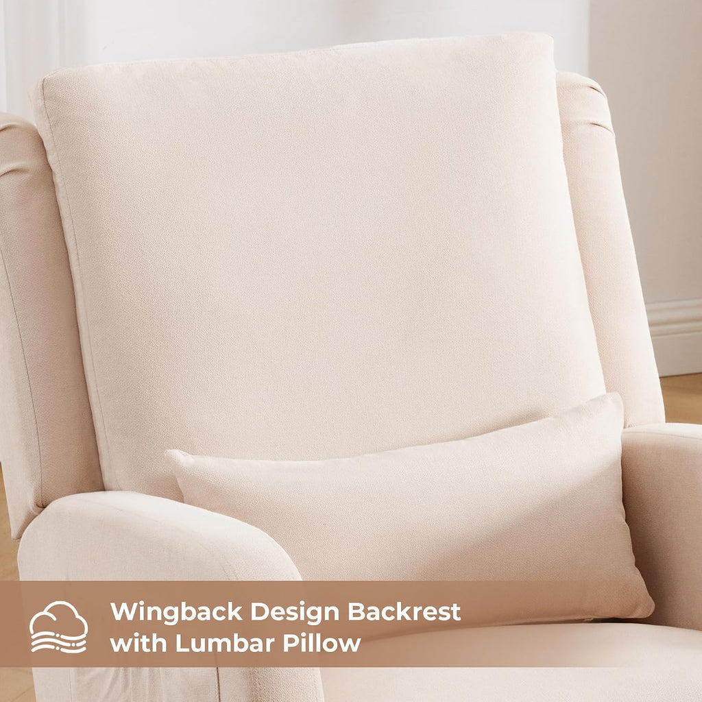 Rocking Chair Nursery, Nursing Rocking Chairs Upholstered, Glider Rocker with Lumbar Pillow and Side Pockets, Modern Rocker Chair for Bedroom, Living Room, Beige