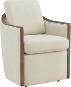 CHITA Upholstered Dining Chairs Set of 2 with Hidden Casters, Modern Dining Chair with Backrest & Wood Armrest, Chenille Barrel Chairs for Dining Room, Kitchen Chairs Fully Assembled, Cream