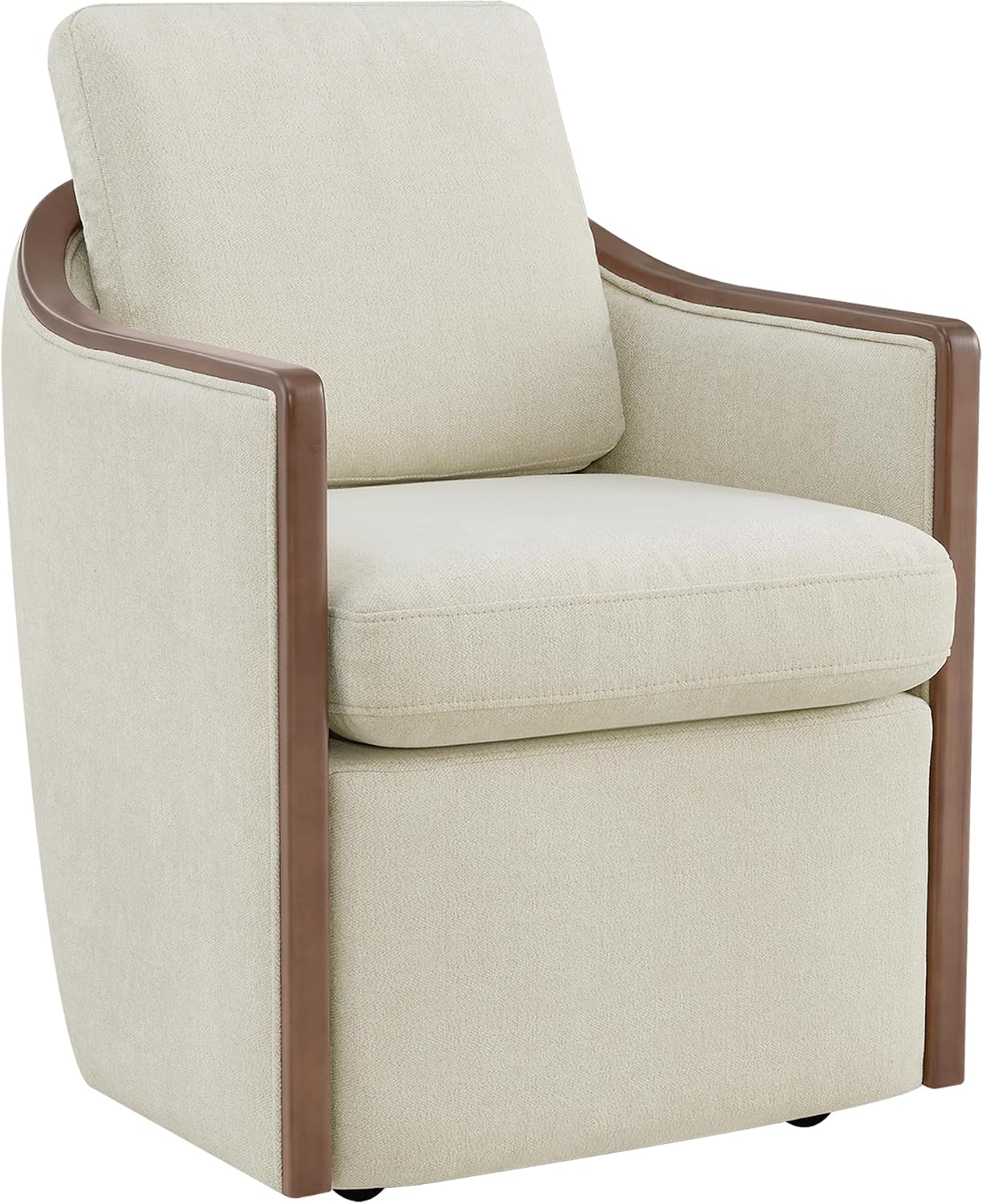 CHITA Upholstered Dining Chairs Set of 2 with Hidden Casters, Modern Dining Chair with Backrest & Wood Armrest, Chenille Barrel Chairs for Dining Room, Kitchen Chairs Fully Assembled, Cream