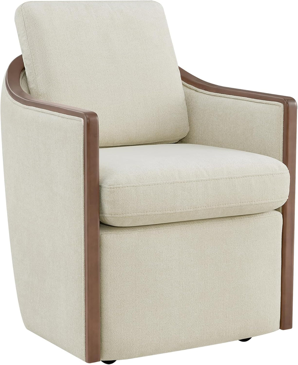 CHITA Upholstered Dining Chairs Set of 2 with Hidden Casters, Modern Dining Chair with Backrest & Wood Armrest, Chenille Barrel Chairs for Dining Room, Kitchen Chairs Fully Assembled, Cream