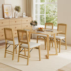 HAPPYGRILL Folding Dining Chairs Set of 2, Wood Kitchen Chair with Rattan Backrest & Padded Seat, Foldable Armless Side Chairs Set for Dining Room, Living Room, No Assembly (2, Natural & Beige)