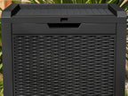 Lockable 32 Gallon Outdoor Storage Deck Box with Lid, Waterproof Resin Patio Seating Bench for Garden Tools, Cushions, Pool Toys, Black