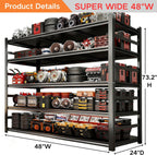 48''W Garage Shelving,3300LBS Heavy Duty Garage Shelving,73.2"H Industrial Shelving,Adjustable Storage Shelf Unit with Double Layer Posts for Garage,Basement,Warehouse,Commercial,Black 5 Tier