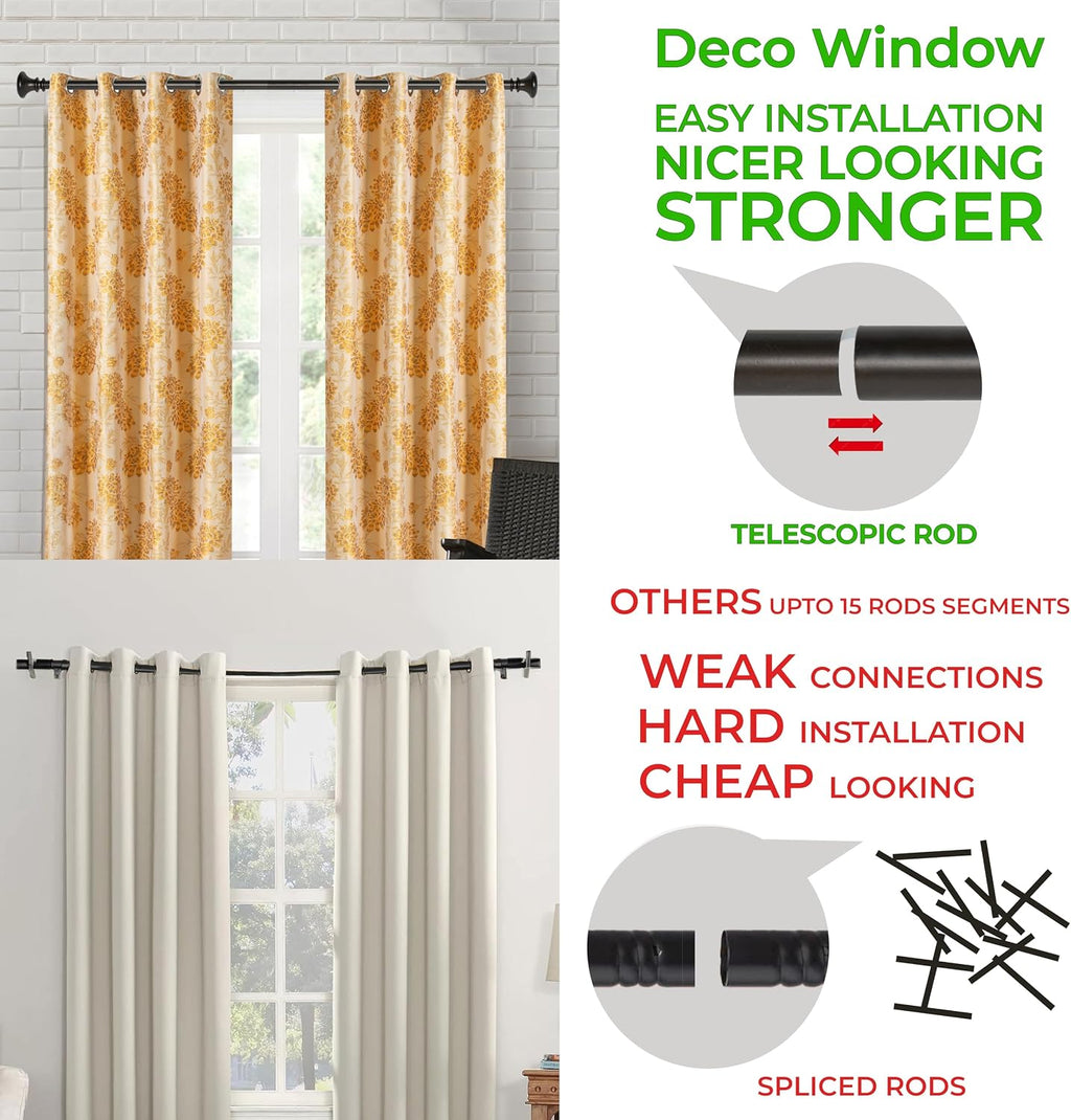 Deco Window Curtain Rods for Windows 18 – 44 Inch, 1 Inch Heavy Duty Extendable Metal Drapery Rod, Adjustable Curtain Rod with Decorative Vaso Finials for Living Room Bedroom, Imperial Bronze