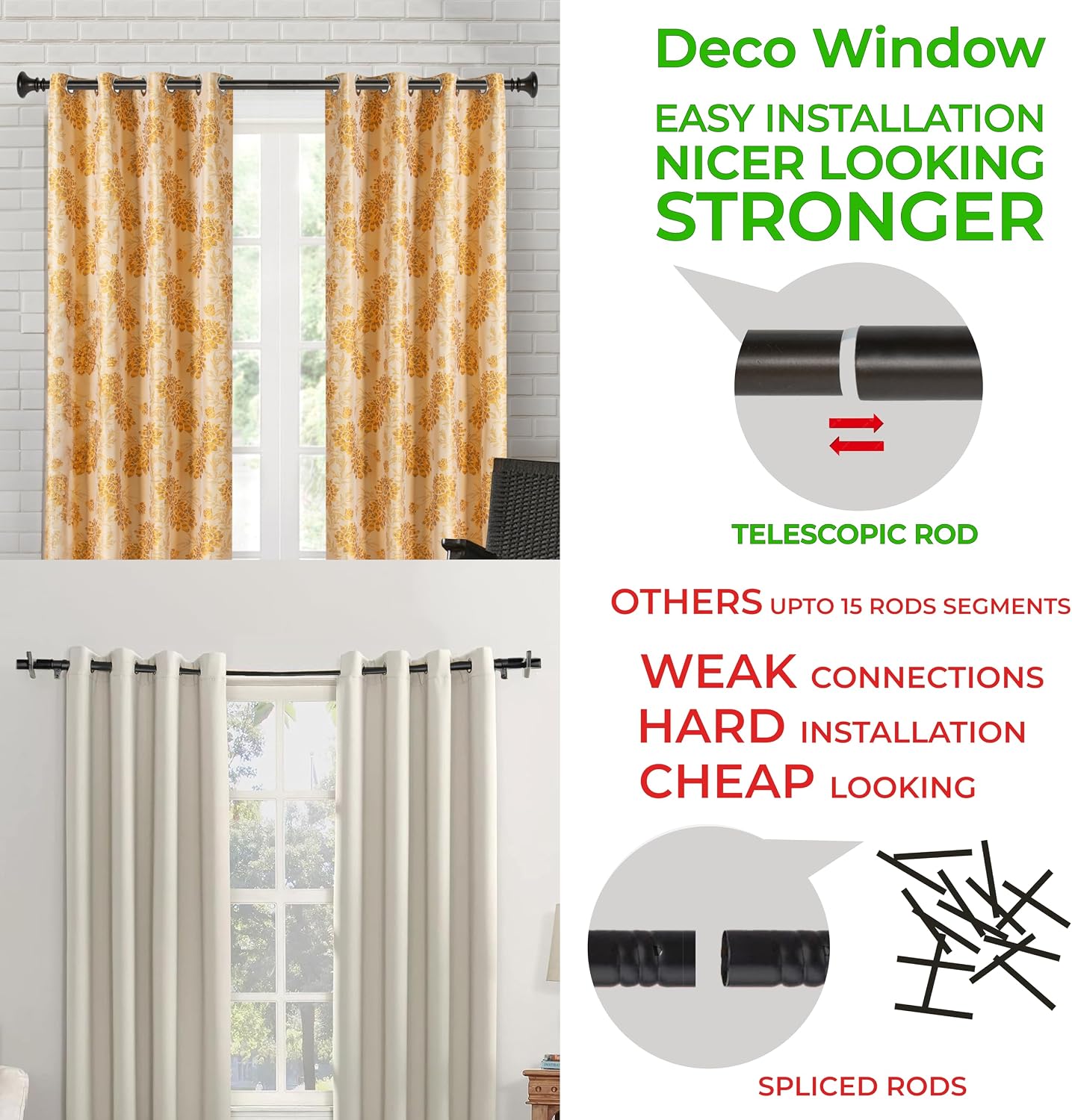 Deco Window Curtain Rods for Windows 18 – 44 Inch, 1 Inch Heavy Duty Extendable Metal Drapery Rod, Adjustable Curtain Rod with Decorative Vaso Finials for Living Room Bedroom, Imperial Bronze