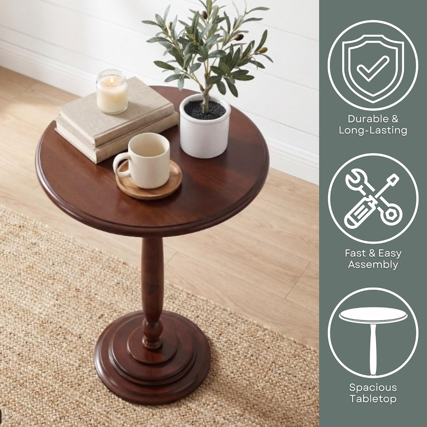 Convenience Concepts Classic Accents Amelia Spindle Table 18" - Traditional Solid Wood Round Side Accent, Display Pedestal for Transitional Living Room, Entryway, Hallway, or Bedroom, Espresso