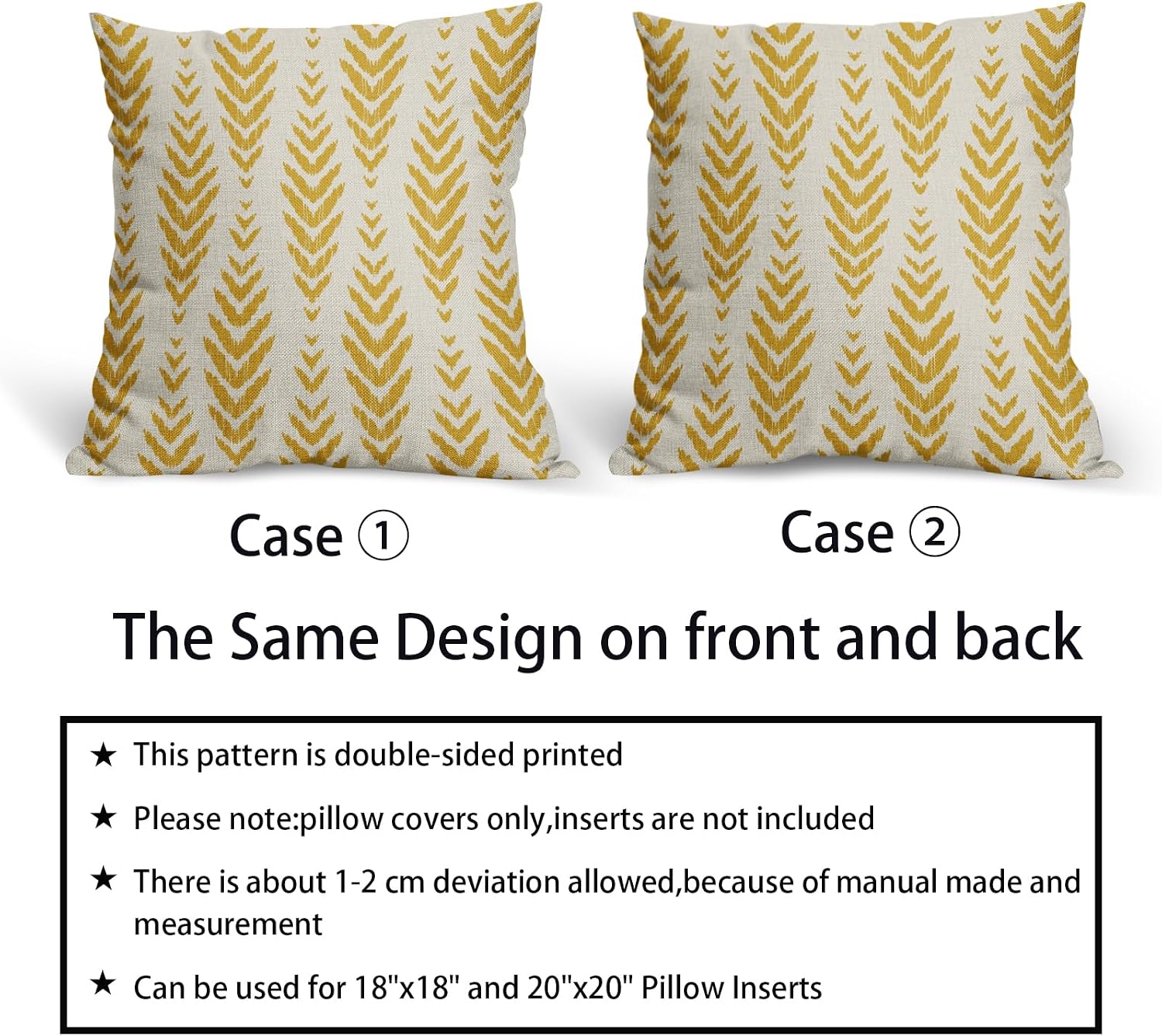Sweetshow Yellow Boho Pillow Covers 18x18 Set of 2 Bohemian Ethnic Geometric Herringbone Print Decorative Throw Pillows Outdoor Pillowcase Square Linen Farmhouse Cushion Case Decor for Couch Sofa Bed