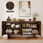 ONBRILL 63" Fluted Sideboard Buffet Cabinet with Storage, Large Sideboard Cabinet with Adjustable Shelves, Modern Credenza with 4 Doors, Kitchen Cabinets for Living Room, Entryway, Black
