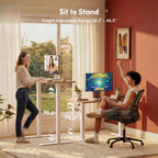 Electric Height Adjustable Standing Desk 48 x 24 Inch, Sit Stand Up Computer Office Desk with Splice Board, White Frame and Maple Top
