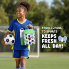 Fit & Fresh Customizable Charm Lunch Bag for Boys & Girls, Soccer Kids Lunch Box with 6 Sports Charms, Premium Insulated Reusable Lunch Tote for School