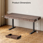 Electric Standing Desk with 3 Drawers, 63 x 24 Inch Height Adjustable Stand up Desk with Storage and Widened Legs, Retro Home Office Desks with Memory Controller for Computer Workstation, Walnut