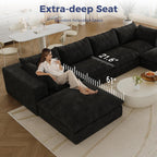 157.6" Oversized Cloud Boneless Sofa with 2 Ottomans, Modern Corduroy U Shaped Modular Sectional Couch, Deep Seat Floor Furniture Set, No Assembly Required (4 Seater+2 Ottoman)