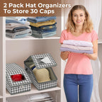 2 PCS Stackable Hat Storage for Baseball Caps, Large Hat Organizer with transparent window, Holds up to 30 Caps Hat Organizer (Gray and white)
