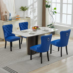 adochr PU Leather Dining Chairs Set of 2, Tufted Upholstered Dining Room Chair with Pull Ring & Solid Wood Legs, Blue