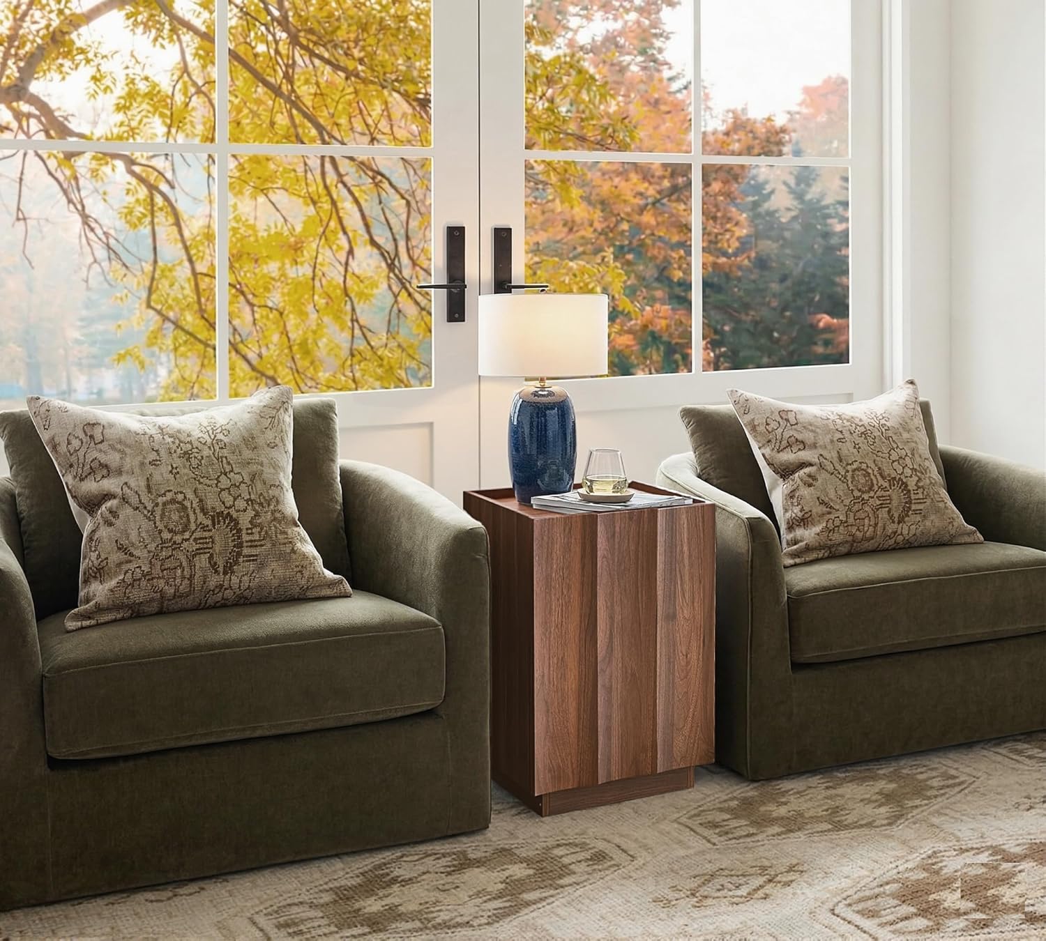 win2win Side Table Set of 2 with Charging Station, Mid Century Modern End Tables with Wave Design, Nightstand Set of 2 with Storage, Bedside Table for Bedroom Living Room, Walnut