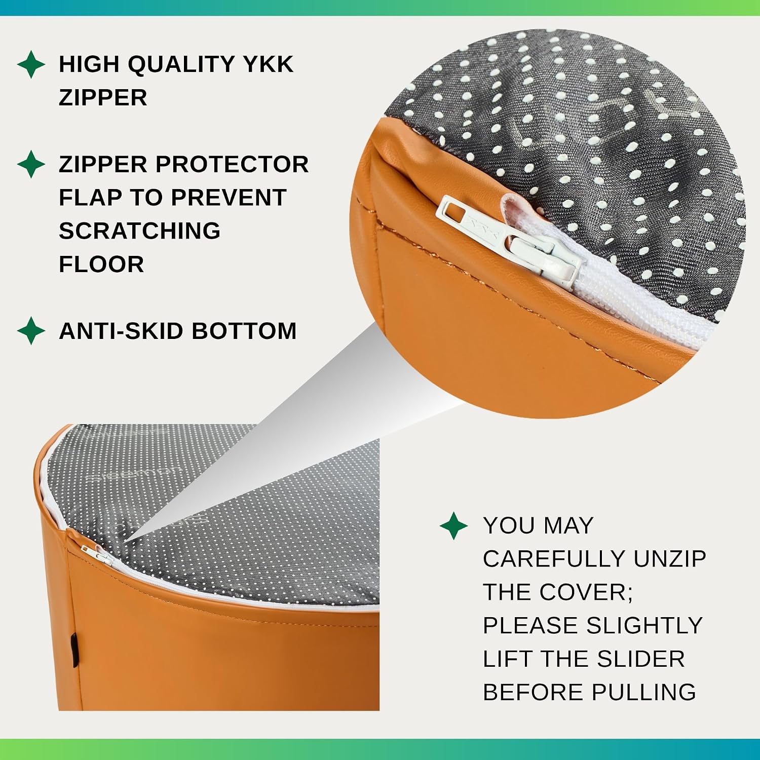Large 22" Sturdy Sitting Pouf Ottoman Wipe-Clean Leather Boho Geometric Design for Kids Toddler Playroom with Foam Filling as Seating Footrest Side Table College Dorm Décor (Burnt Orange)