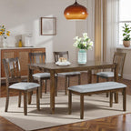 6-Piece Dining Table Set for 6, Counter Height Kitchen Set with Rectangular Wooden Table, Bench & 4 Chairs, Living Room Chairs with Comfortable Seating, Dining Table & Chair for Home, Walnut