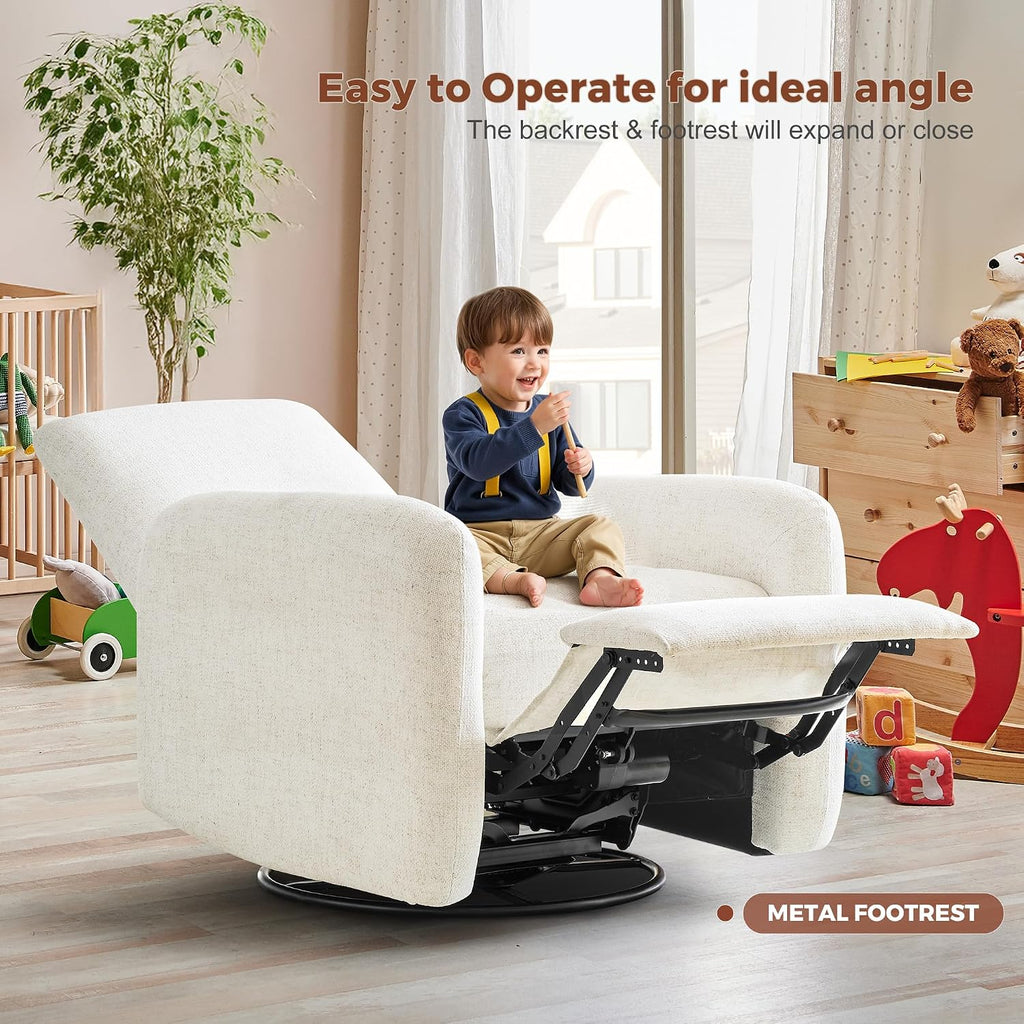 Power Recliner Chair, Swivel Rocker Recliner with USB A/C Charging Ports & Smooth Swivel Motion, Chenille Upholstered Rocking Chair for Nursery,Living Room, Bedroom, 1PC, Cream