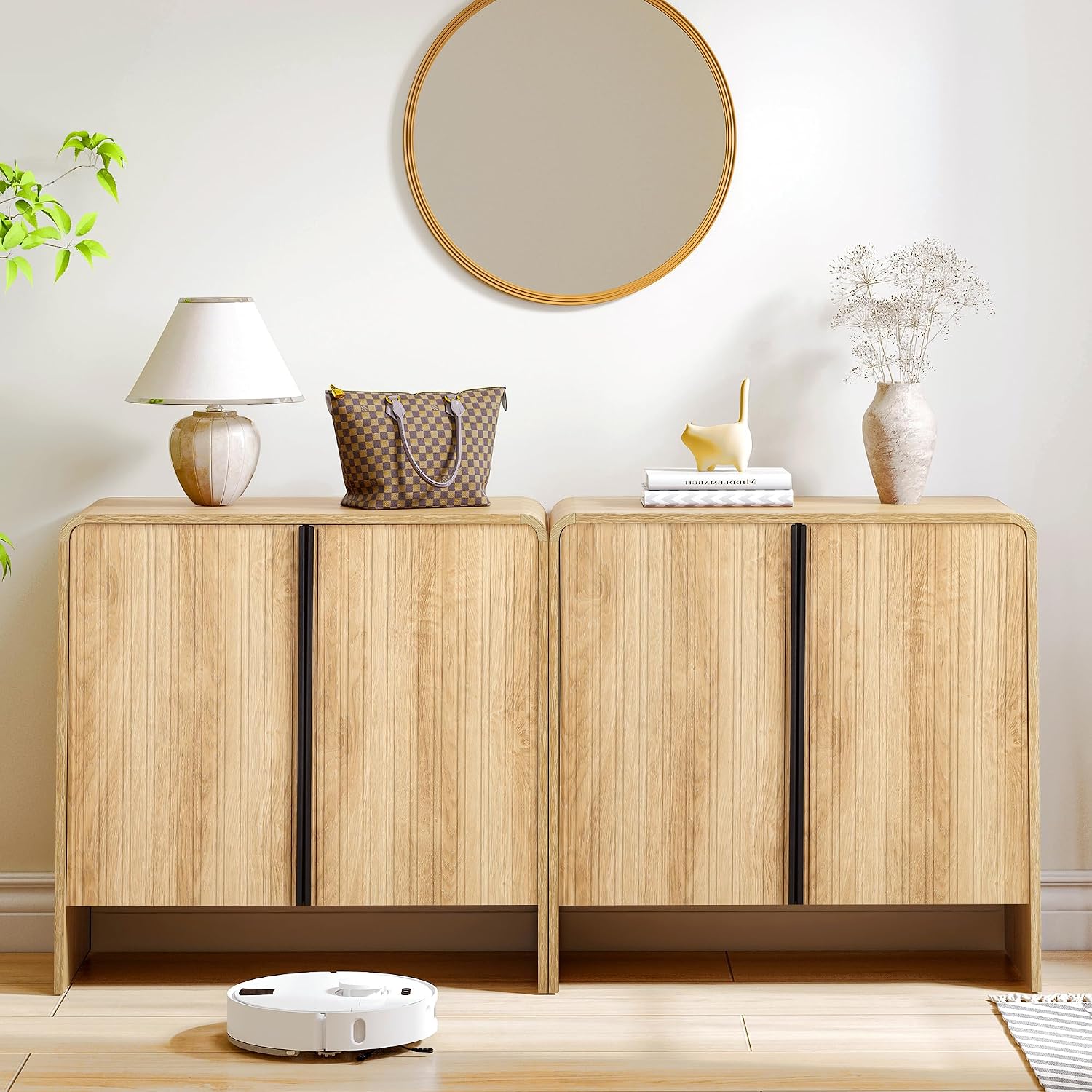 BERRYMERRY 2 Door Fluted Sideboard Buffet Cabinet with Storage, Modern Wood Cabinet with Adjustable Shelves for Living Room, Dining Room (Light Wood 4 Doors)