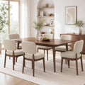 Wooden Dining Chairs Set of 6, Boucle Upholstered Kitchen Chairs with Solid Wood Legs, Mid Century Modern Dining Chairs, Farmhouse Side Chair with Hardwood Frame for Dining Room, Beige
