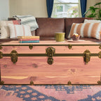 Rhino Trunk & Case Knotty Cedar Chest with Antique Brass Hardware – 32"x18"x14" Large Storage Box, Coffee Table, End of Bed Trunk or Entryway Storage Bench Furniture – USA-Made, Heirloom Aesthetic