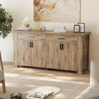 ONBRILL 61 Inch Sideboard Buffet Cabinet with Storage, Buffet Cabinet with 2 Drawers & 4 Doors, Farmhouse Sideboard with Adjustable Shelves, Coffee Bar Cabinets for Living Room, Kitchen, Rustic Brown