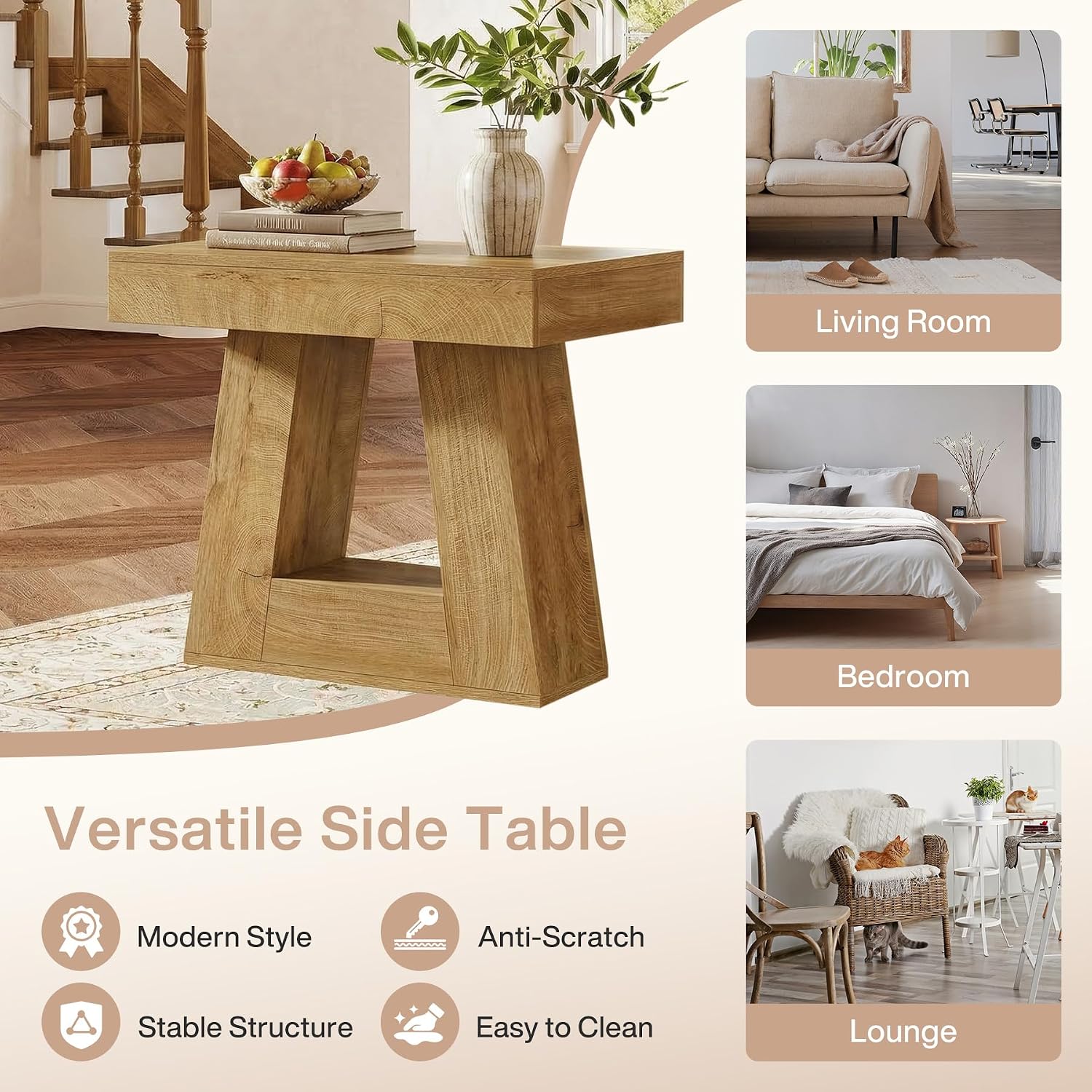 Tribesigns 24" Side Table, Narrow End Table with 2-Tier Storage Shelf, Farmhouse Wooden Nightstand Accent Table with Trapezoid Base for Living Room, Bedroom, Small Spaces, Natural Oak Color