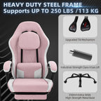 Gaming Chair for Adults, Fabric Gaming Chair with Footrest and Pocket Spring Cushion, Ergonomic Gamer Chair with Lumbar Support, Reclining Computer Gaming Chair with High Back, Pink