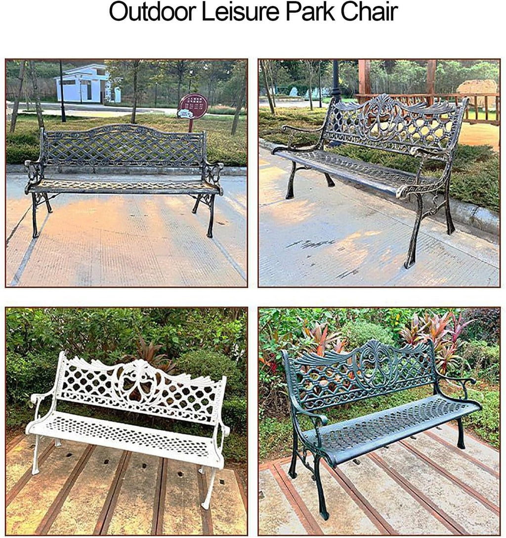 Bench，Patio Garden Bench, Anti- Rust Cast Iron Cast Aluminum Frame for Outdoor Path Yard Lawn Work Entryway Decor(A)