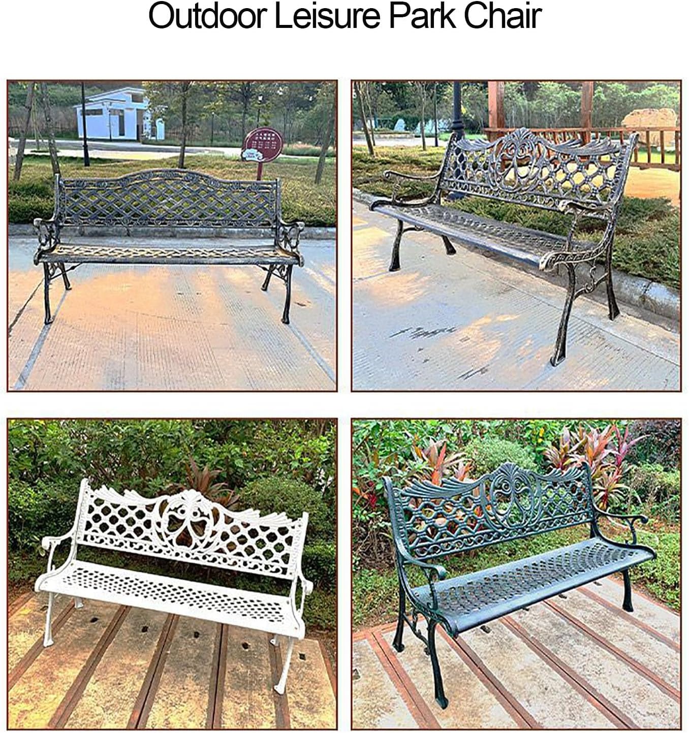 Bench，Patio Garden Bench, Anti- Rust Cast Iron Cast Aluminum Frame for Outdoor Path Yard Lawn Work Entryway Decor(A)