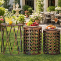 Y&M Outdoor Side Tables Set of 3, Round Heavy Duty Metal Nesting End Tables, Stacking Patio Accent Tables for Outside, Balcony, Garden, Porch, Indoor & Outdoor, Black with Bronze