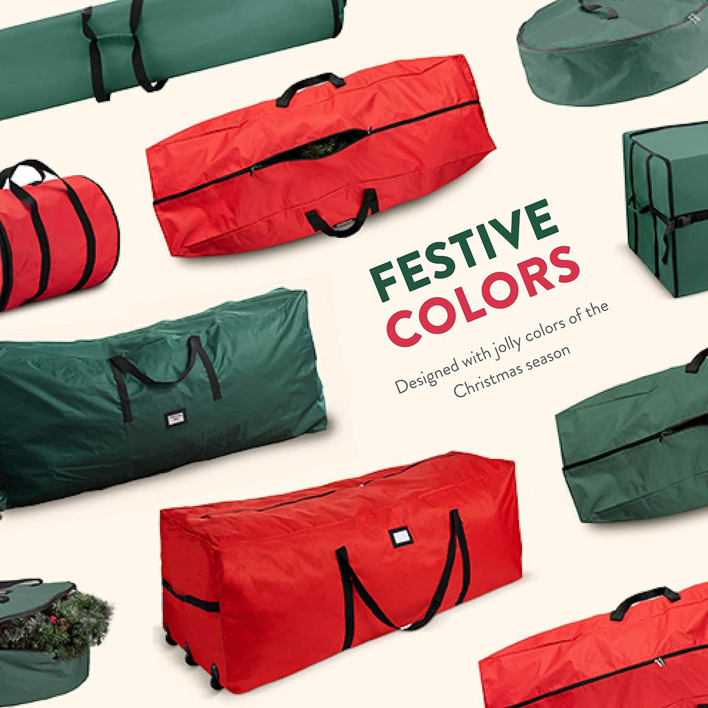 ZOBER 600D Oxford Fabric Large Christmas Tree Storage Bag - Fits 9 Ft Artificial Trees - Tear Proof Waterproof Christmas Tree Bag For Storage Box For Xmas - Strong, Durable Handles - Card Slot - Red
