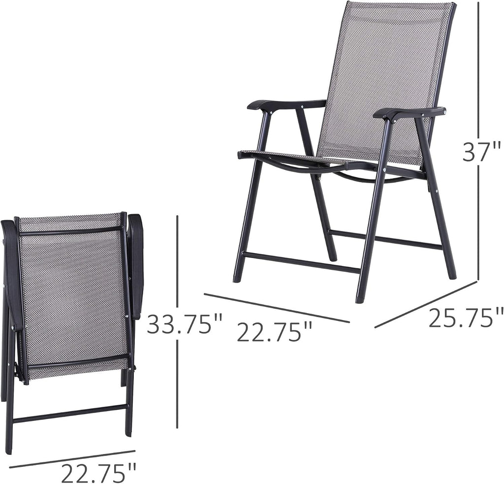 Set of 2 Patio Folding Chairs, Stackable Outdoor Sling Patio Dining Chairs with Armrests for Lawn, Camping, Dining, Beach, Metal Frame, No Assembly, Gray