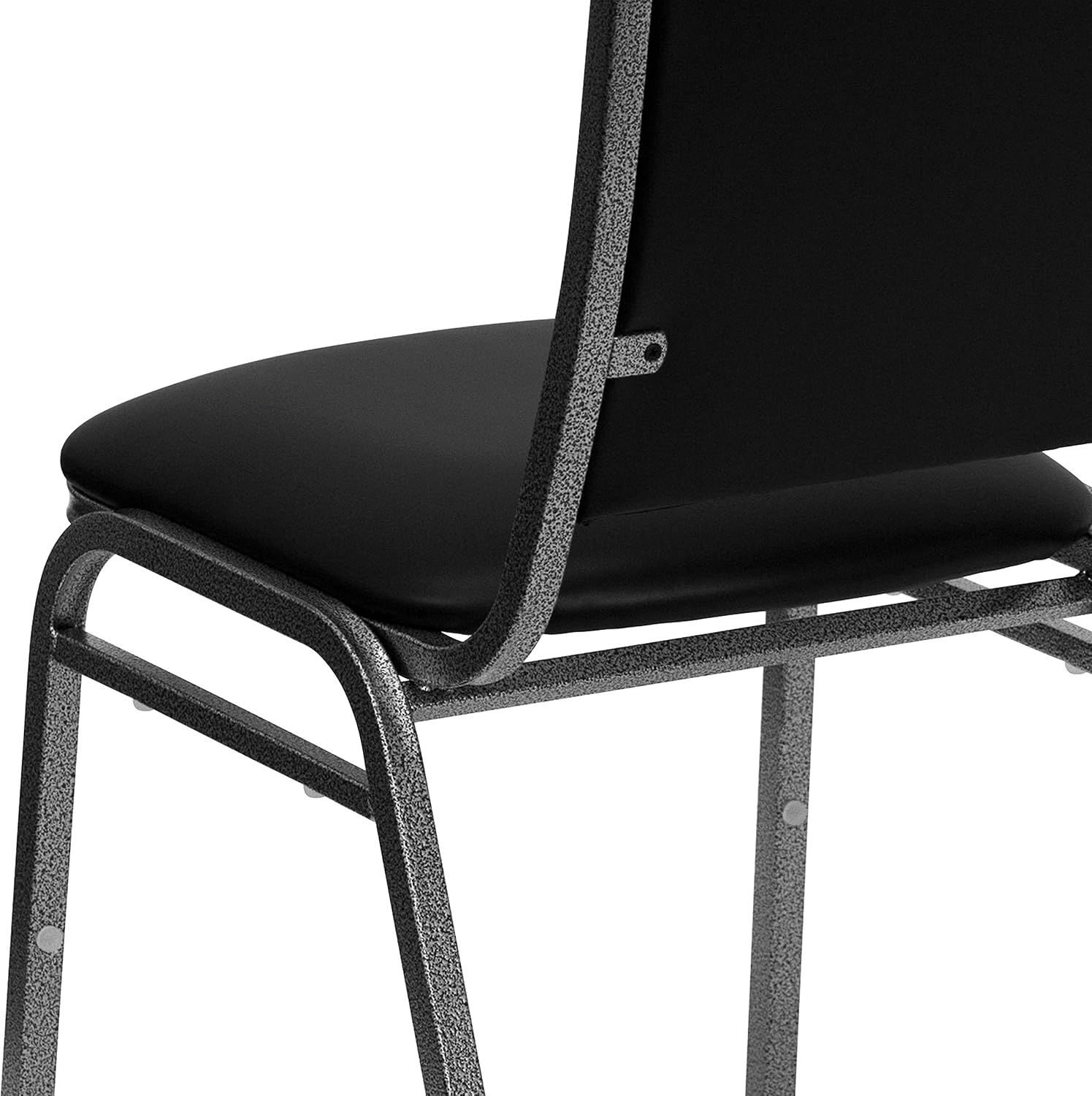 EMMA + OLIVER Stacking Banquet Chair in Black Vinyl - Silver Vein Frame