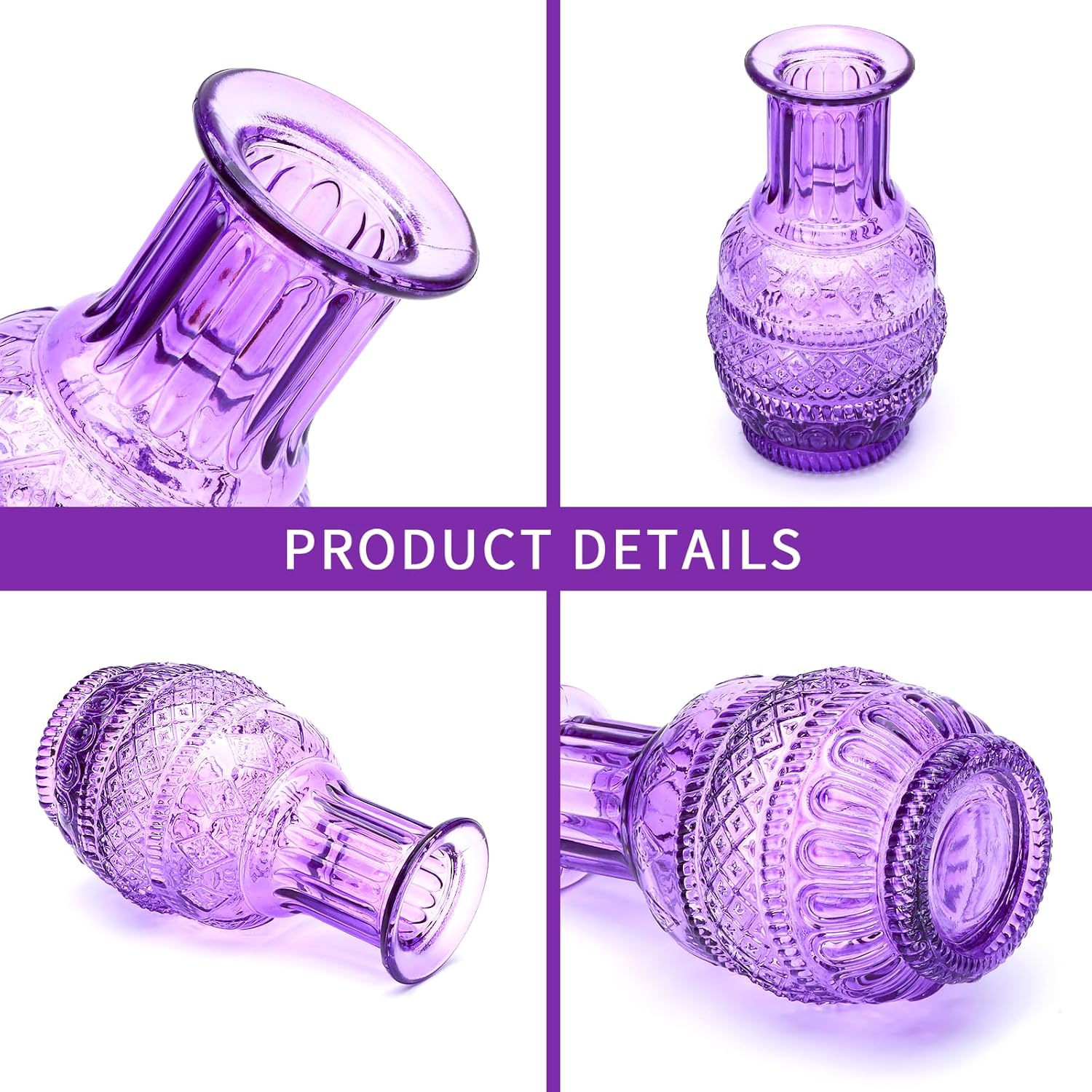 Glass Bud Vase Set of 15,Small Glass Vases for Flowers,Vintage Bulk Purple Mini Glass Vases for Centerpieces,Rustic Wedding,Decoration,Floral Arrangement