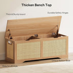 LIKIMIO 47.2" Rattan Storage Ottoman Bench Chest, End of Bed Bench, Storage Chest, Extra Large Entryway Trunk Toy Box for Bedroom, Living Room, Rustic Wood